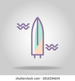 Logo or symbol of surf board icon with twotone pastel color or flat style

