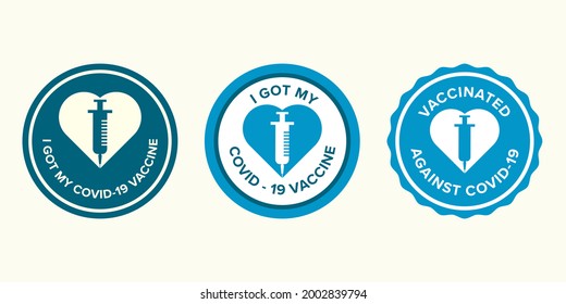 Logo symbol with text I got my covid-19 vaccine for vaccinated persons. Coronavirus vaccine campaign sticker. medical and health concepts