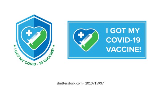 Logo symbol with text I got my covid-19 vaccine for vaccinated persons. Coronavirus vaccine campaign sticker. medical and health concepts