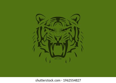 Logo oder Symbol eines Tigergesichts, das gespickt, wütend und wütend schien