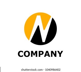 logo symbol type letter n silhouette logo design idea illustration in circle yellow and black color