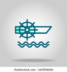 Logo or symbol of wooden boat icon with two tone blue color style
