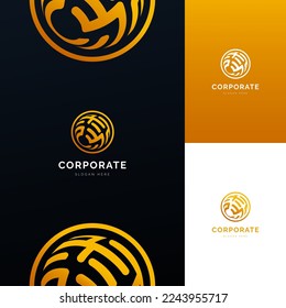 Logo Symbol World Technology Round Shape Abstract Style with Gold Color