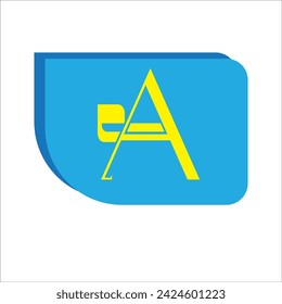 logo symbols 3-dimensional letter A in yellow on a blue background