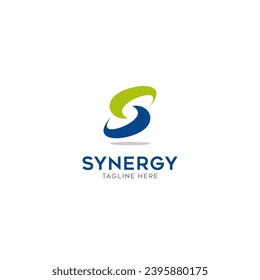 logo Synergy, the concept of two or more entities working together, The interlocking circles represent the coming together of diverse elements