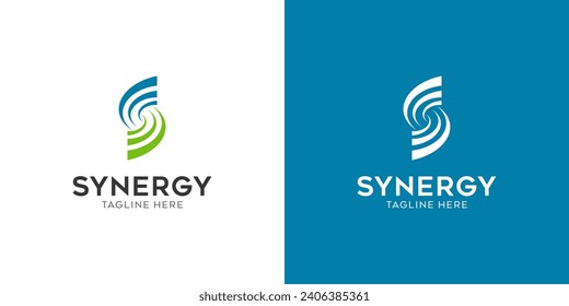 logo Synergy, the concept of two or more entities working together, The interlocking circles represent the coming together of diverse elements