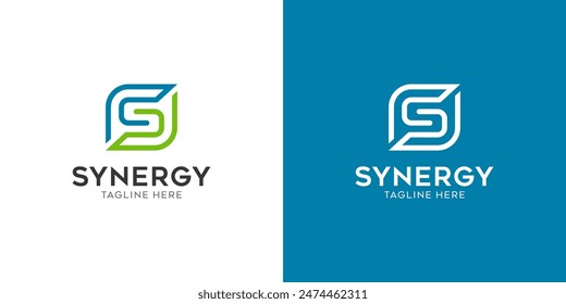 logo Synergy, the concept of two or more entities working together, The interlocking circles represent the coming together of diverse elements