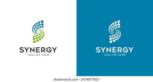 logo Synergy, the concept of two or more entities working together, The interlocking circles represent the coming together of diverse elements