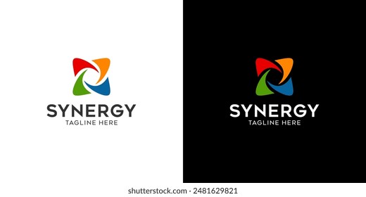 Logo Synergy, concept of two or more entities working together. Interlocking circles symbolize the coming together of various elements