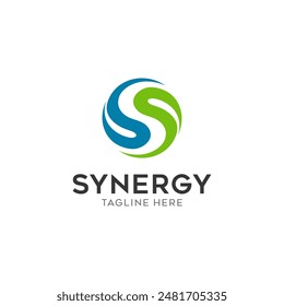 logo synergy, concept of two or more entities working together. Interlocking circles symbolize the coming together of various elements