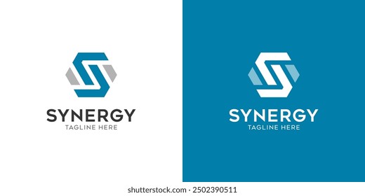 logo synergy, concept of two or more entities working together. Interlocking circles symbolize the coming together of various elements