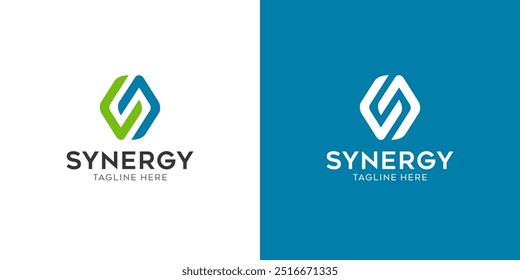 logo synergy, concept of two or more entities working together. Interlocking circles symbolize the coming together of various elements