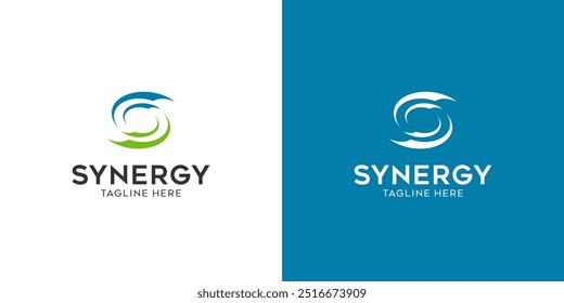 logo synergy, concept of two or more entities working together. Interlocking circles symbolize the coming together of various elements