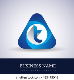 Logo T letter blue colored in the triangle shape, Vector design template elements for your application or company identity.