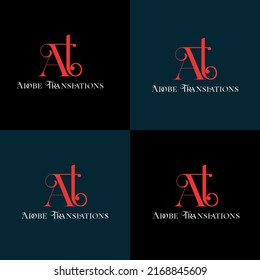 Logo a and t template elegant flat contrast stylized texts sketch