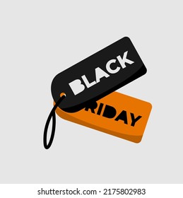logo tag BLACK and tag FRIDAY with writing and vector icon, black and orange