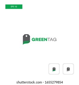 a logo for a tag business, industry and others. The logo is a combination of tag shapes and green leaves. with a flat style and gradient colors, looks simple, modern and elegant.