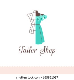 Logo for tailor shop, dressmakers salon, sewing studio, clothing store and fashion designer.