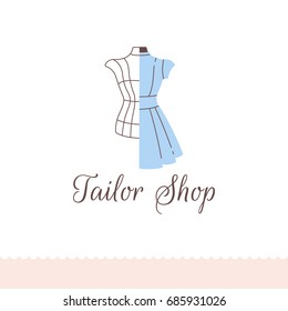 Logo for tailor shop, dressmakers salon, sewing studio, clothing store and fashion designer.