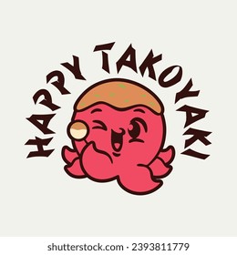 logo takoyaki vector design with happy takoyaki text