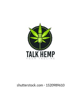 logo talk hemp, with microphon and cannabis  vector