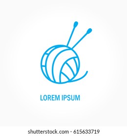 Logo with a tangle of yarn and knitting needles. Sign for knitting business or production