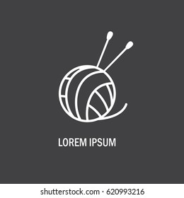 Logo with a tangle of yarn and knitting needles. Sign for knitting business or production