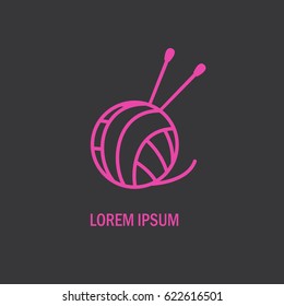 Logo with a tangle of yarn and knitting needles. Sign for knitting business or production