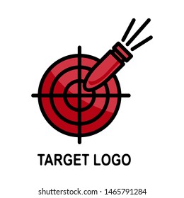 Logo target. Red aim, arrow, Idea concept, perfect hit, winner, target goal icon. Success abstract pin logo isolated on white background.