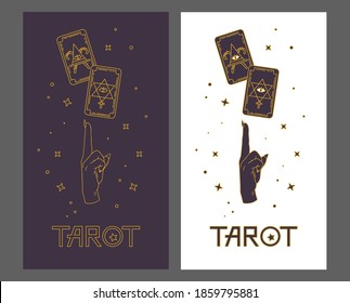 Logo for a tarot reader, print for souvenirs, a set of drawings about tarot card. Fortune telling on tarot cards, fortuneteller, witch, female hand, magic, love spell, occultism, prediction, esoteric