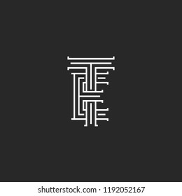 Logo TE letters linear medieval monogram mockup, parallel lines art ET creative design mark, two initials T and E typography symbols