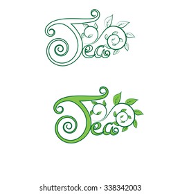  Logo of tea with a branch with leaves of the tea plant in an elegant lace style. 2 versions: monochrome, and green.