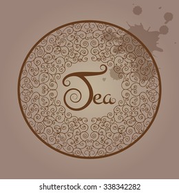 Logo of tea with curls in an elegant lace style in a brown color.