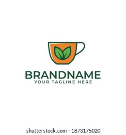 Logo-Design-Tee mit Tasse und Blattsymbol
