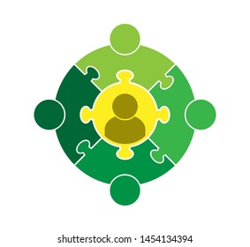 Logo teamwork.Circle in the form of a puzzle of five parts. Flat design