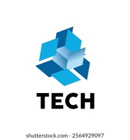 Logo Tech, blue, gradient, corporate, design, technology, letter, digital, icon, business, brand, media, abstract, logotype, vector, alphabet, shape, intelligence, geometric, template, modern, web