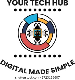Logo de un centro tecnológico que dice "Digital Made Simple". El logo es un círculo con una cruz en su interior