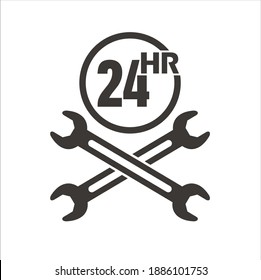 Logo template for 24 hours service, repair shop, auto shop and towing service. Vector art.