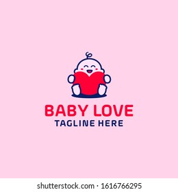 Logo Template About Affection Illustrated by a Baby Laughing Happy by Hugging the Heart