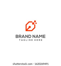 Logo Template About Technology-Based Education Illustrated With Pen Icons With Digital Pixel Accents