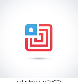 Logo template. American logotype design. USA flag with stars and stripes. Vector illustration.