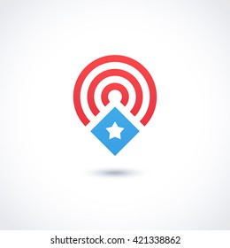 Plantilla de logotipo. Diseño de logotipo americano. Bandera de Estados Unidos con estrellas y rayas. Ilustración vectorial.