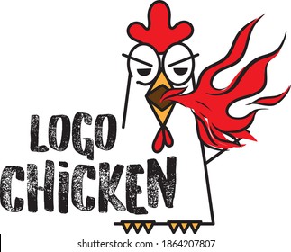 Logo template angry spicy chicken with flame suitable for restaurant. Logo illustration red hot chicken.