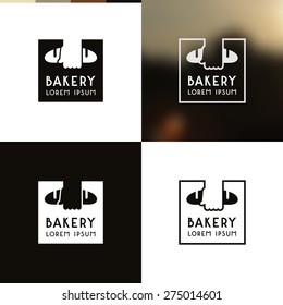 Logo template for bakery. Contour and silhouette versions for white, black and blurred backgrounds
