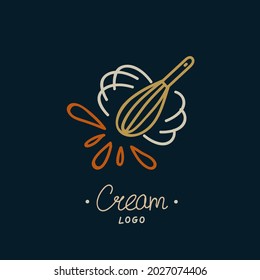 Logo template with baking ingredients. Illustration with a whisk and spray. A beautiful doodle icon for a bakery or pastry shop. Vector illustration