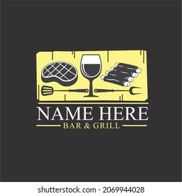 logo template for bar and grill restaurant, vector art.