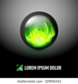 Logo Template with Black sphere and green fire flames inside