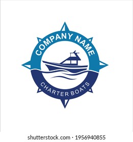 logo template for boats rental or boats charter, vector art.