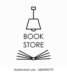 logo template for a bookstore or society of book lovers. Vector illustration in the style of minimalism.isolated on a white background.There is an open book under the lamp