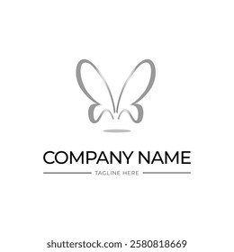 Logo Template, Butterfly Simple Concept, Logo silver Icon, Insect Animal Vector Illustration